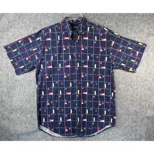 Roundtree & Yorke Shirt Men's M Button Down Nautical Sailing Beach Hawaiian
